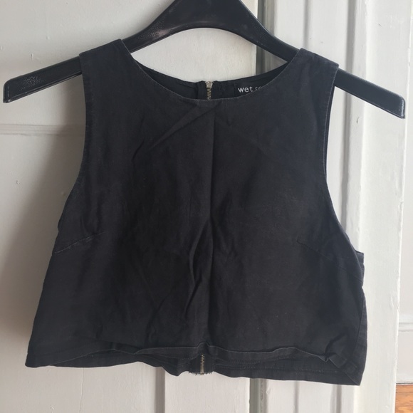 Wet Seal Tops - Black Crop Top w/ Zippered Back SMALL